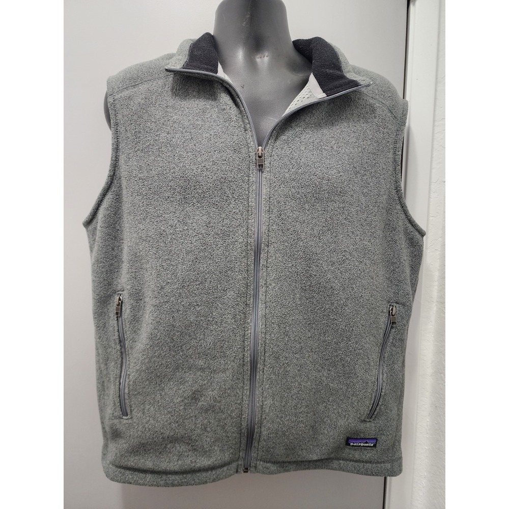 Vintage Patagonia Vest Mens L Gray Synchilla Fleece Full Zip Hiking Outdoor Logo